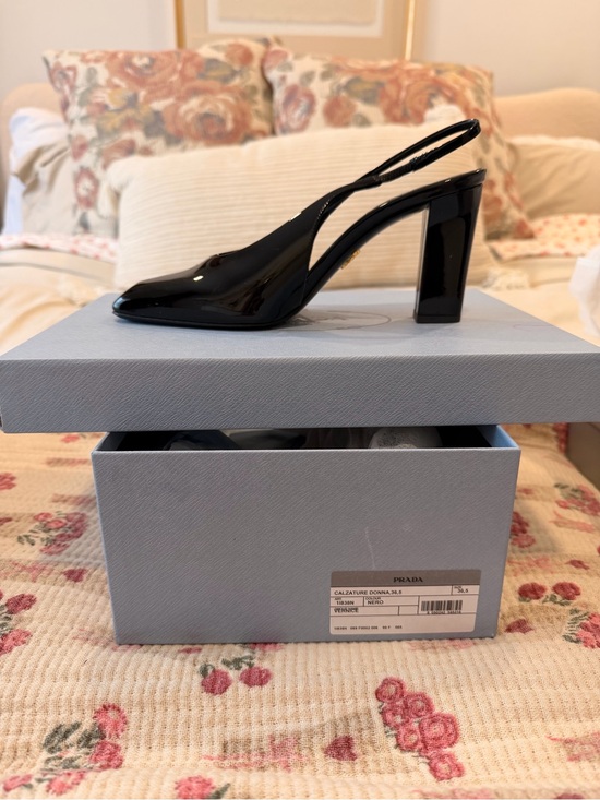 Prada Shoes - Prada Black Patent Slingback Block Heel